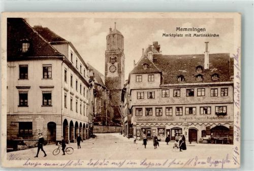 Memmingen 1918 Marktplatz mit Martinskirche Friedrich Angerer Kupferschmied Cigarrengeschäft Xaver Stückle Feldpost