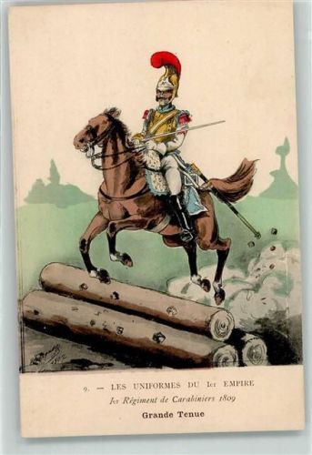 Serie Nr. 9 Les Uniformes Du 1er Empire , 1er Regiment de Carabiniers 1809 Grande Tenue sign. Eugene Louis Bucquoy AK Uniform Künstlerkarte
