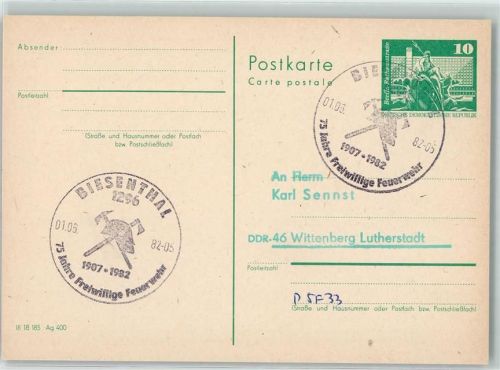 Biesenthal Ganzsache Sonderstempel 75 Jahre Freiwillige Feuerwehr