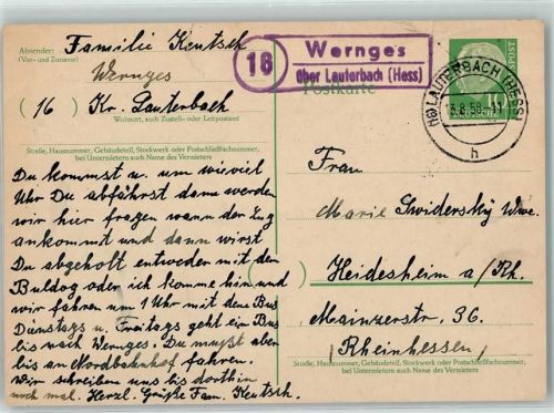 Wernges Ganzsache Landpoststempel über Lauterbach Hessen