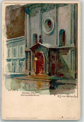 Wien Kapuzinerkirche mit Kaiserlicher Gruft Künstlerkarte Aquarell sign. H. Junker