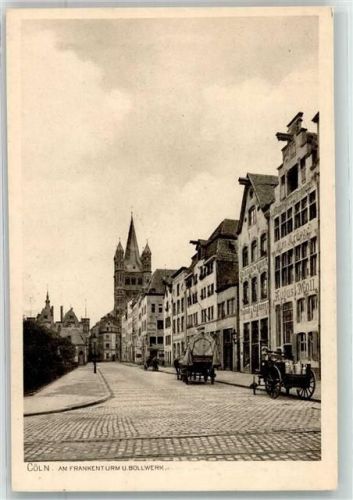 Köln Altstadt-Nord 103 1910 Frankenturm und Bollwerk Kirche Groß-St. Martin Pferdefuhrwerke