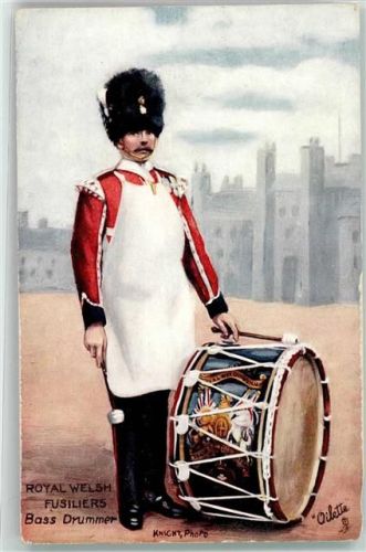 Royal Welsh Fusiliers Bass Drummer sign.Knight Uniform Tucks Oilette Nr.9162 Militär Großbritannien Künstlerkarte