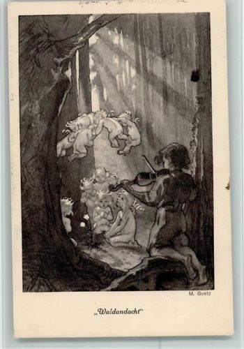 Waldandacht mit Geige - Verlag Henke Nr. 257 AK