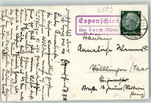 65391 W6223 Lorch , Rheingau Foto AK Landpoststempel Espenschied Laukenmühle Wispertal