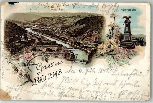 Bad Ems 1899 Lithograhpie Kriegerdenkmal