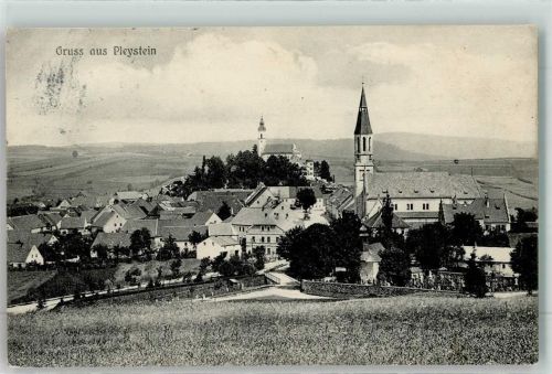 Pleystein 1911 mit Kreuzbergkirche und Stadtpfarrkirche