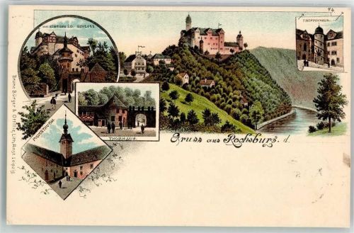 Rochsburg 1898 Schloss Eingang Torhaus Pulverturm Treppenhaus