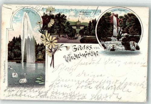 34117 W3500 Wilhelmshöhe 1898 Gebrauchsspuren Lithographie Schloss Wilhelmshöhe Große Fontaine Aquaduct mit Wasserfall
