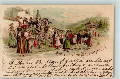 Lithographie Bauern Hochzeit Reißnagelloch