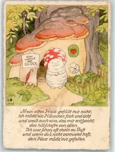 vermenschlicht Fliegenpilz Spruch Kleeblätter Verlag Müller Nr.4887 Künstlerkarte