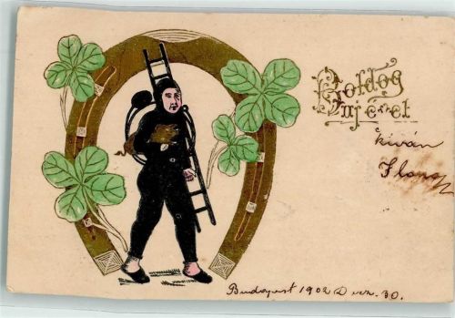 1903 Neujahr Hufeisen Glücksschwein und Glücksklee
