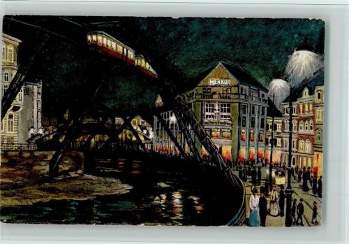 Barmen An der Wertherbrücke bei Nacht AK