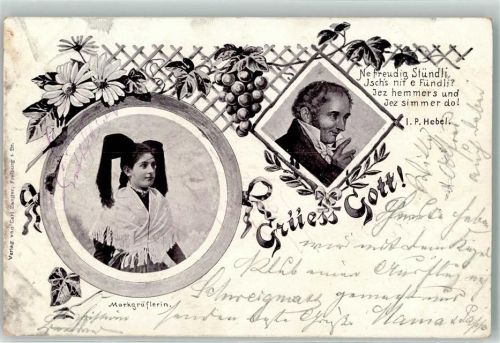 Schwarzwald Tracht Weintrauben kleiner Vers Hebel Joh. P. 1902