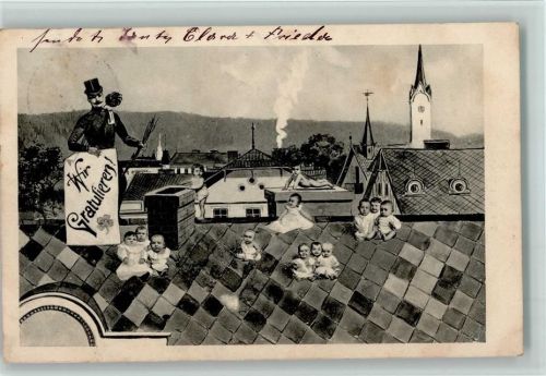 1902 Verlag BKW Serie 2529-3 Wir gratulieren - Schornsteinfeger und Babys auf dem Dach AK
