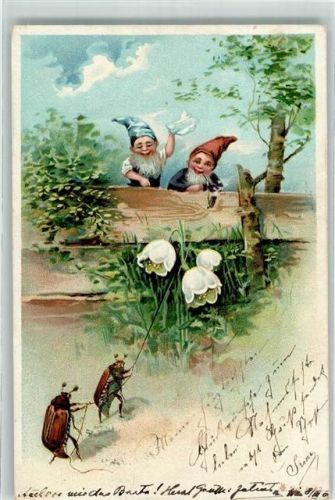 1904 vermenschlicht läuten Maiglöckchen Zwerg mit Pfeife , mit dem Taschentuch winken Pfingsten