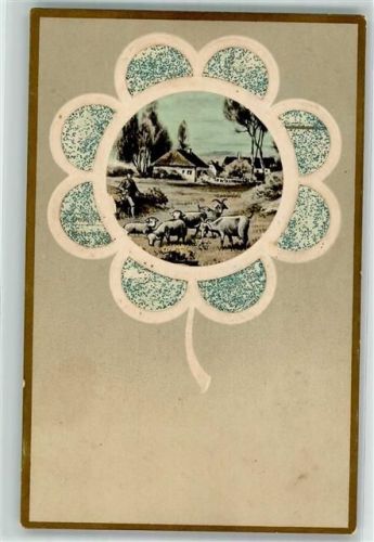 1910 mit Glimmer/Glitzerauflage Passepartout Ziege Schafe Hirte