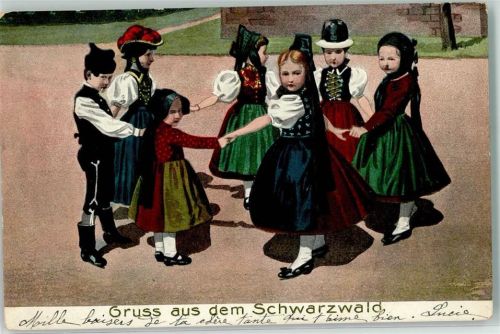 Verlag Guggenheim Nr. 15 Kinderreigen Schwarzwald Tracht Tanz 1909 Prägedruck