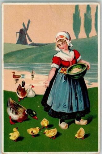 1915 Tracht Enten Küken Windmühle
