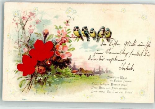 1900 Blume mit echt Stoff Applikation Gedicht