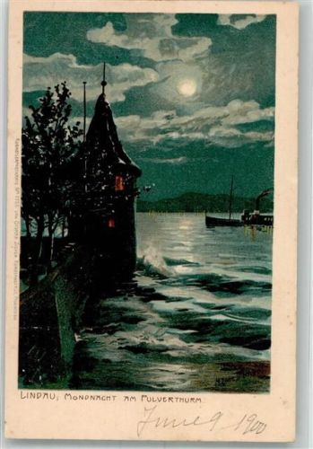 Lindau 1900 Zieher, Ottmar Nr. 1755 Mondschein Künstlerkarte
