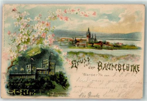 14542 O1501 Werder Havel 1902 Lithographie Gasthaus Bismarckhöhe Heilig-Geist-Kirche Windmühle auf der Insel