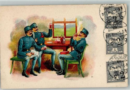 Pecs 1911 Gasthaus Uniform Briefmarke Bildseite