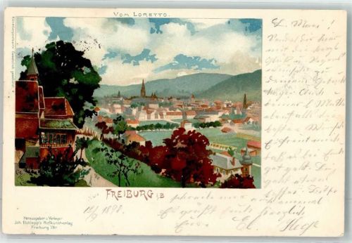 79098 W7800 Freiburg im Breisgau 1898 Lithographie mit Lorettokapelle sign. C.Münch