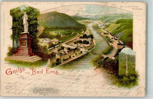 Bad Ems 1901 Lithograhpie Denkmal Kaiser Wilhelm
