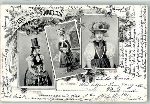 Schönwald 1902 Tracht Elzach St. Georgen Gutach Ort lt. Stempel