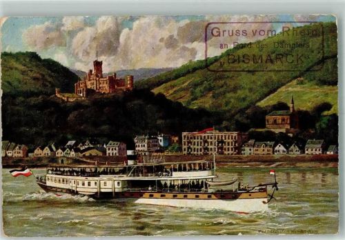 Koblenz Salondampfer Bordstempel Bismarck vor Schloß Stolzenfels sign. Pützhofen-Hambüchen