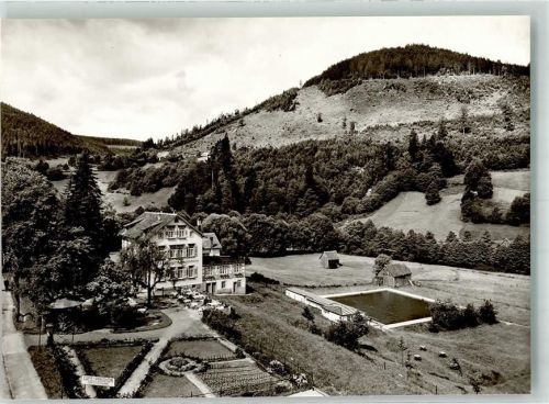 75323 W7547 Bad Wildbad im Schwarzwald Foto AK Schwimmbad Cafe Pension Grossmann