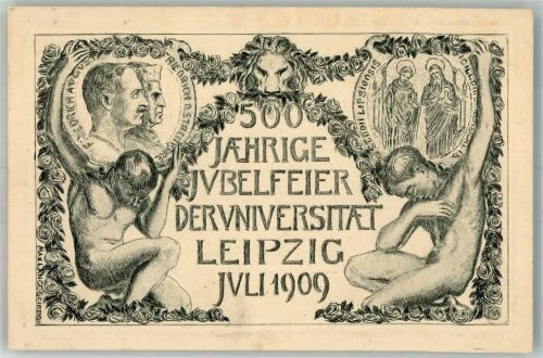 Leipzig 1909 500jährige Jubelfeier der Universität Künstlerkarte Reißnagellöcher