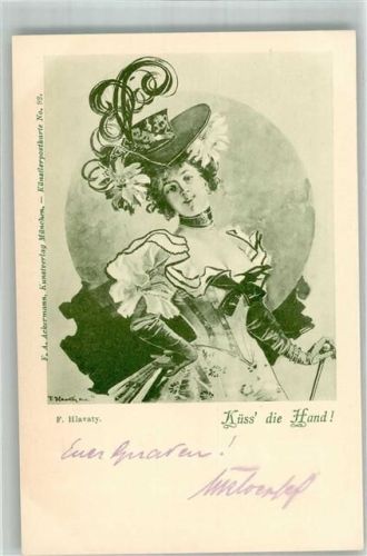 1899 sign. Hlavaty F. Küss die Hand Hutmode Verlag Ackermann Nr. 92 + Adelskorrespondenz