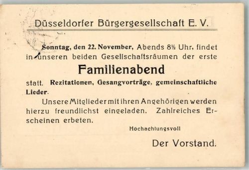 Düsseldorf 1914 Einladung Düsseldorfer Bürgergesellschaft e.V.