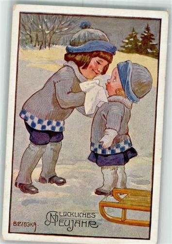 Serie 22-108 sign. Czegka Kinder Schlitten Taschentuch Neujahr W.R.B. & Co. Wien - Galerie Wiener Künstler 1919 Künstlerkarte