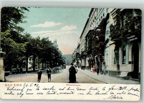 Bad Ems 1903 Römerstrasse Hotel Bahnpost Metz-Giessen Zug 121