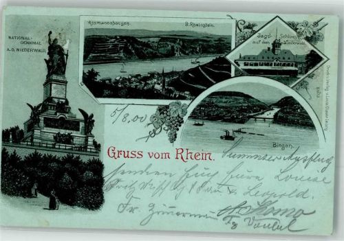 Assmannshausen 1900 Nationaldenkmal Jagdschloss Bingen Bahnpost Frankfurt