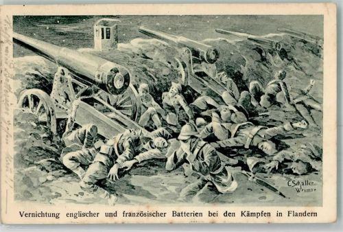 1915 Verlag K. Voegels Nr. 79 WK I Vernichtung engl. und französ. Batterien sign. Schaller