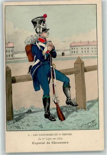 1908 Serie Nr. 8 Les Uniformes Du 1er Empire , Le 7e Leger en 1809 Caporal de Chasseurs sign. Eugene Louis Bucquoy AK