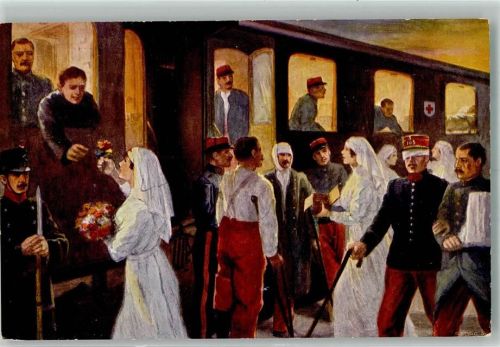 Transport durch d. Schweiz d. französischen Schwerverwundeten 1915