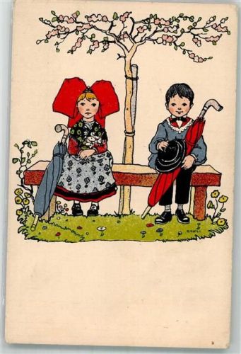 Kinder Elsässer Tracht Cartes La Cigogne Hansi (Waltz) Künstlerkarte