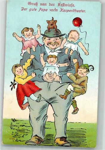Volksfest Humor Papa vor dem Kasperltheater
