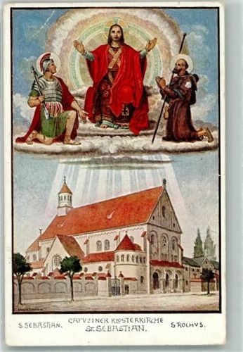 St. Sebastian 1908 Künstlerkarte Kapuziner Klosterkirche St. Sebastian Heiligenbild