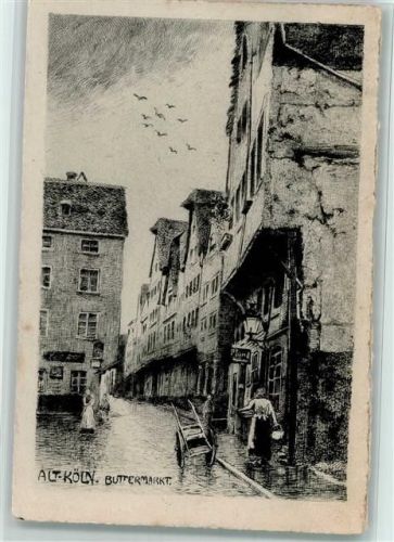 Köln Stadt Original Radierung Verlag Bremer Nr. 4 Buttermarkt