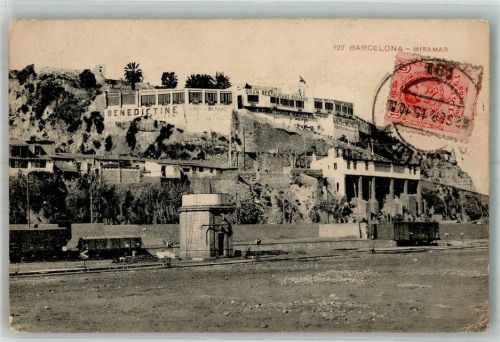 Barcelona 1910 Gasthaus Eisenbahn Miramar Marke bildseitig