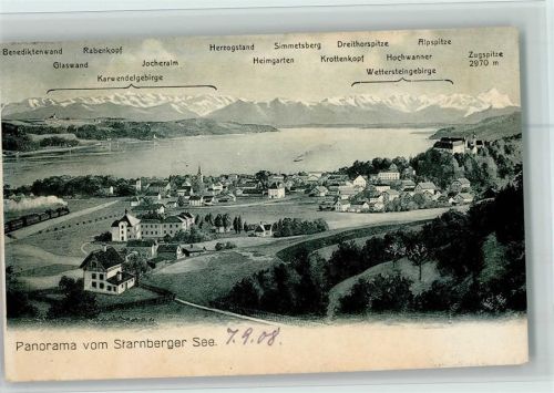 Starnberg 1908 Parnoram vom Starnberger See