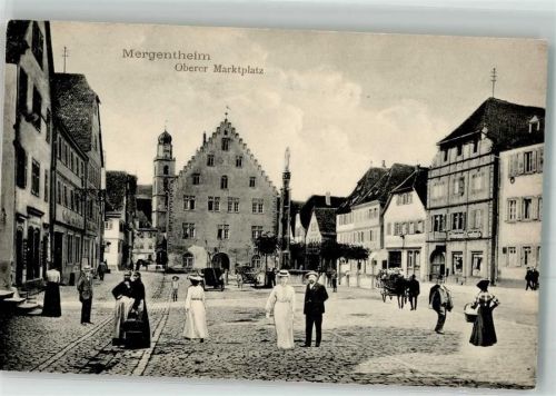 Bad Mergentheim 1906 Denkmal Oberer Marktplatz Bahnpost Wertheim-Mergentheim Zug 535