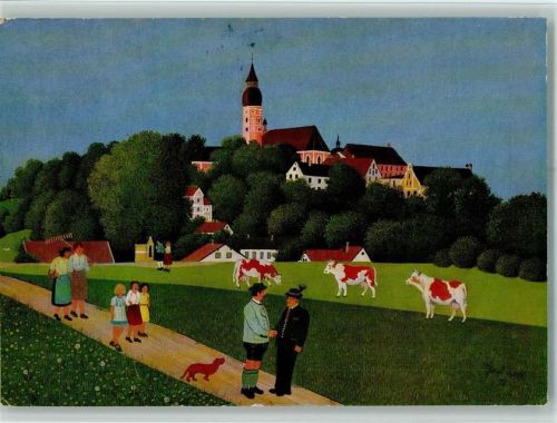 Andechs Wiechmann-Bildkarte Bayerns Hl. Berg Andechs sign. Josef Wahl