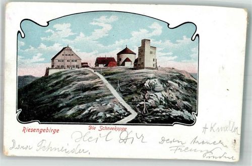 Schneekoppe 1906 Hotel Kirche Wetterstation Rückseite Volksspende Bund der Dt. in Böhmen
